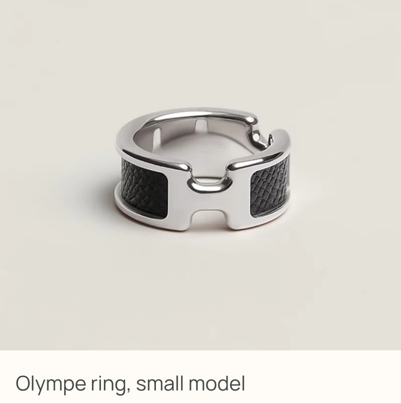 NWT Hermès Black Leather Silver Olympe Ring [Size S] - Picture 1 of 7